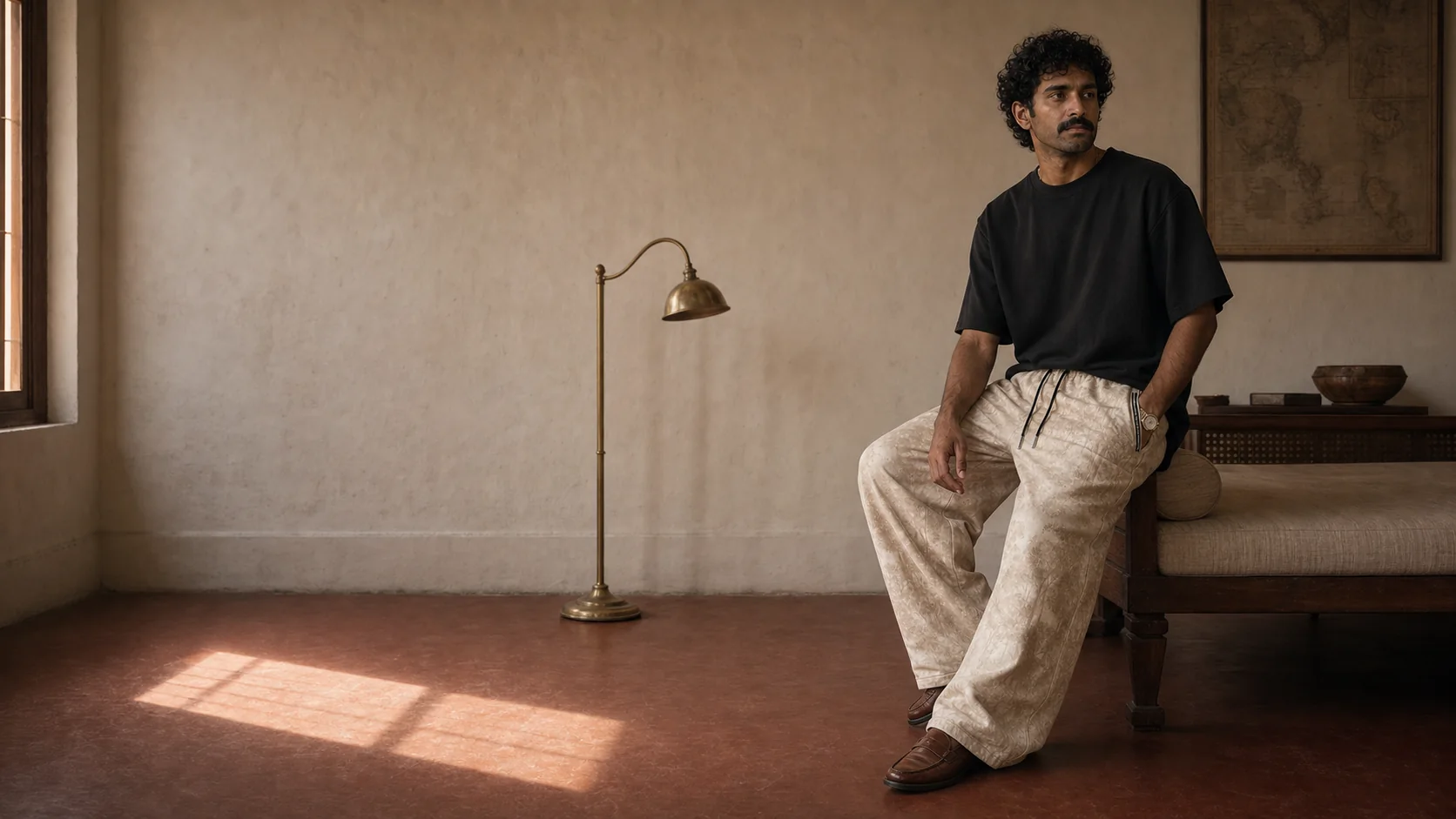 Desert Moss jogger in warm interior light