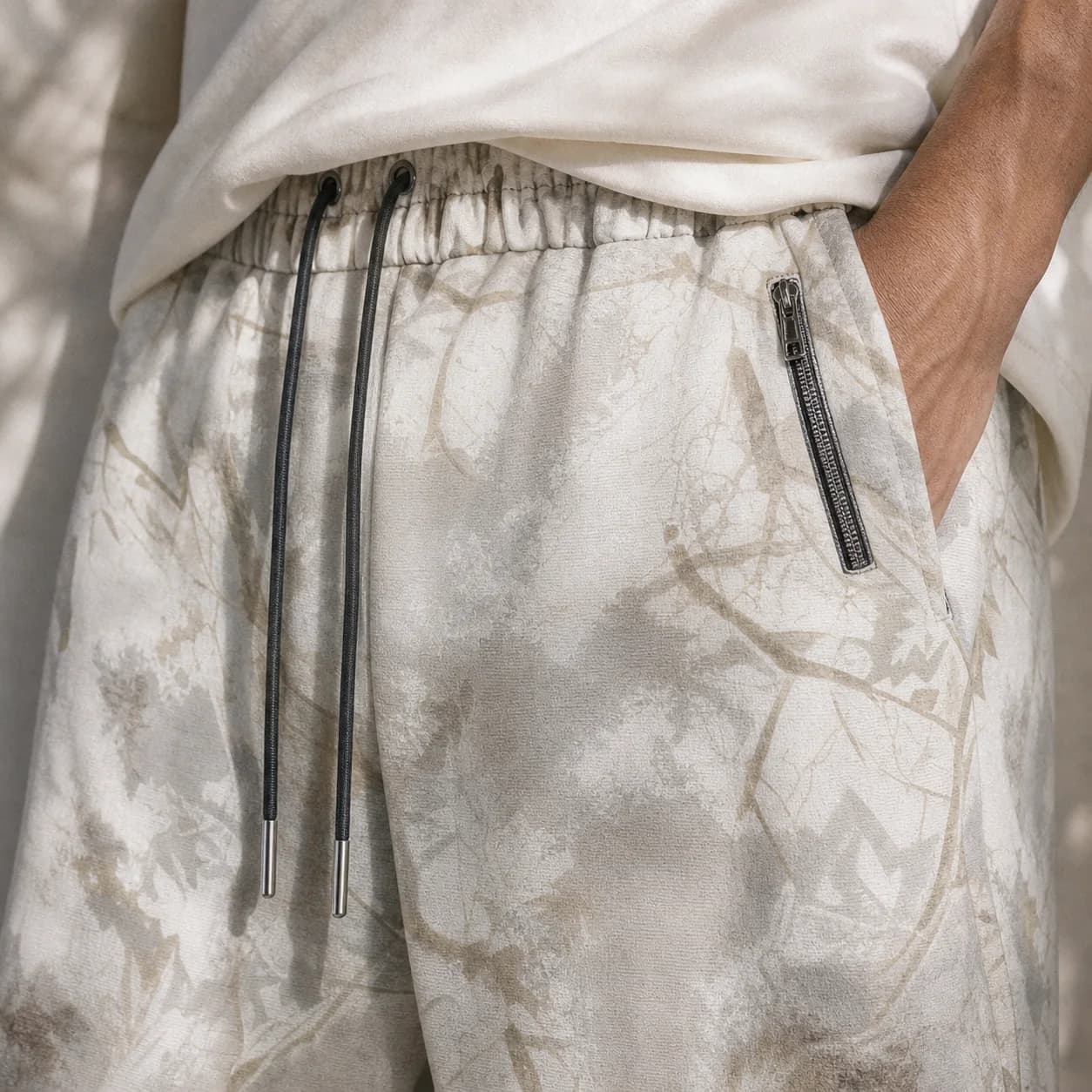 Stone Mist fabric and pocket detail