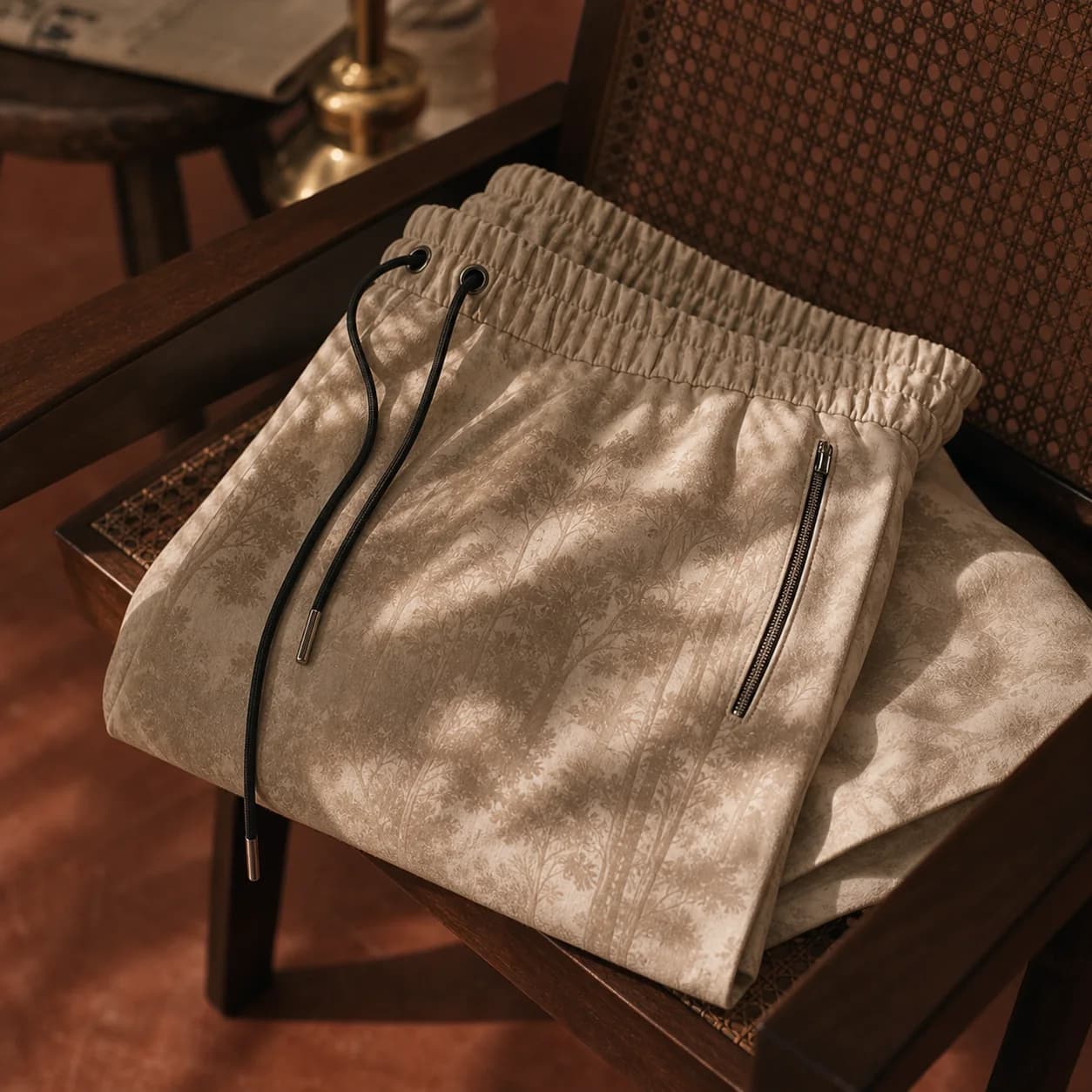 Desert Moss fabric and pocket detail